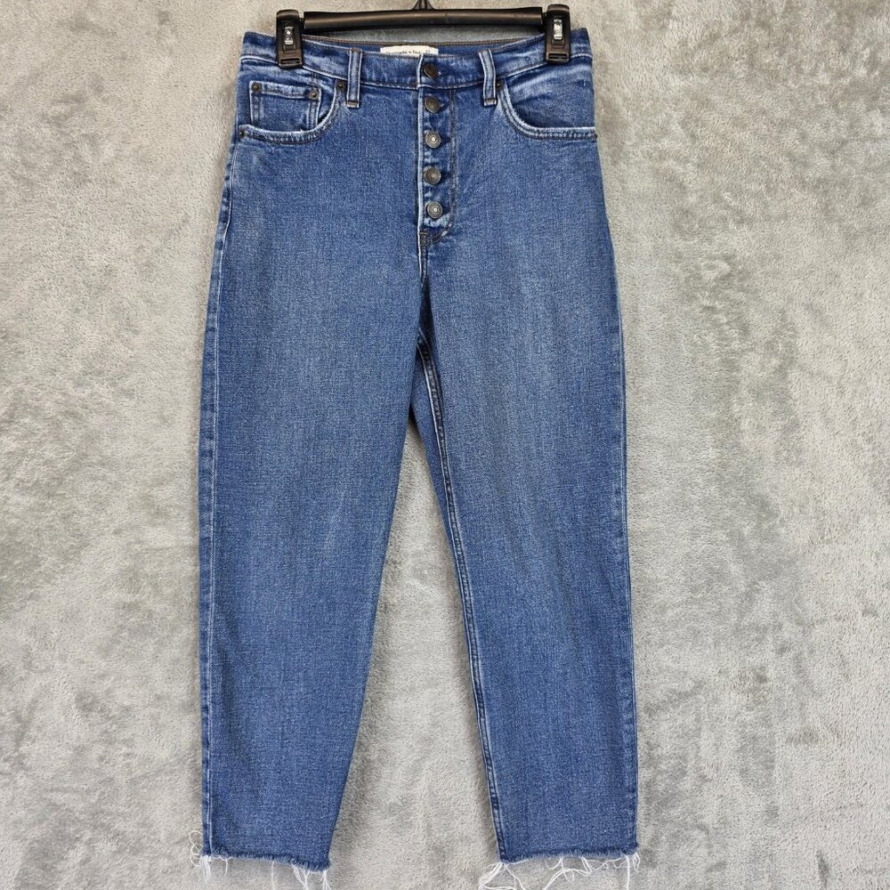 Abercrombie & Fitch Mom Jeans Womens 27 4S High Rise Button Fly Cropped Raw Hem